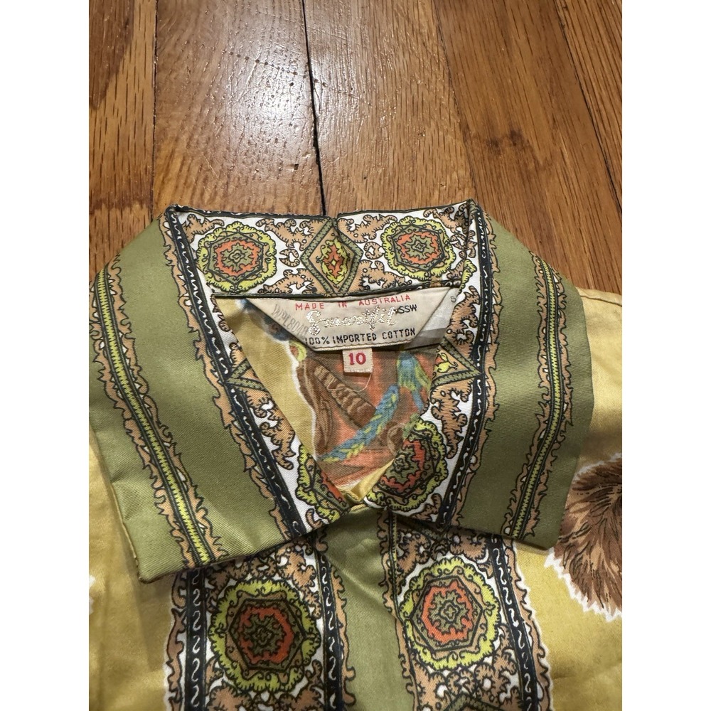 Vintage Women's Yellow Ornate Hat & Plume Indonesian Indian Baroque Shirt XS‎ - Picture 9 of 16